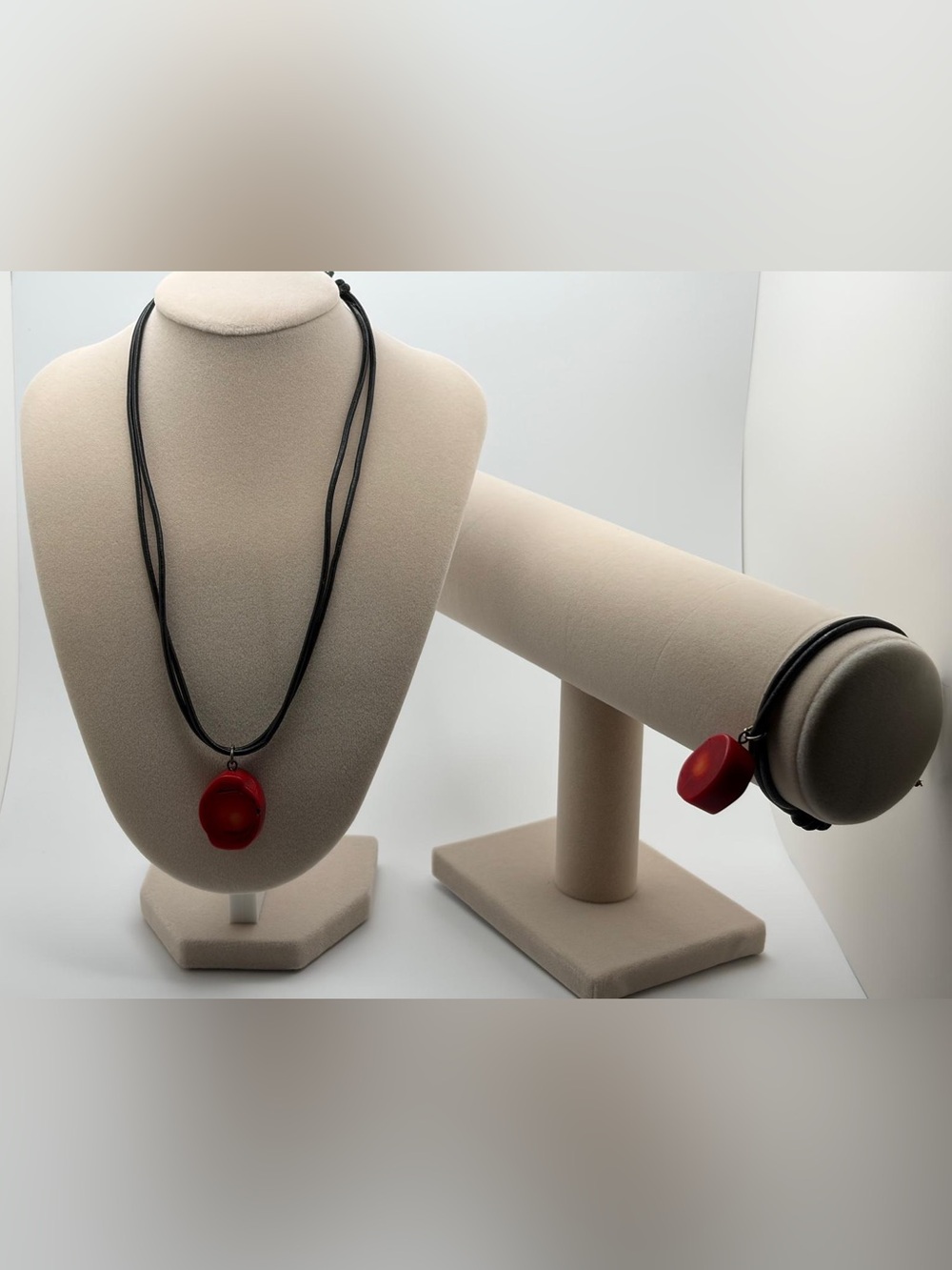 Red Resin Pendant Necklace and Matching Bracelet - Women Jewelry